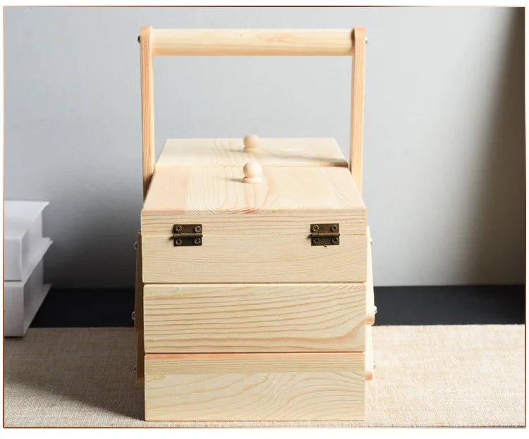 Caja de almacenamiento de costura de madera maciza, organizador multicapa, almacenamiento plegable portátil, solución de clasificación doméstica, diseño conveniente