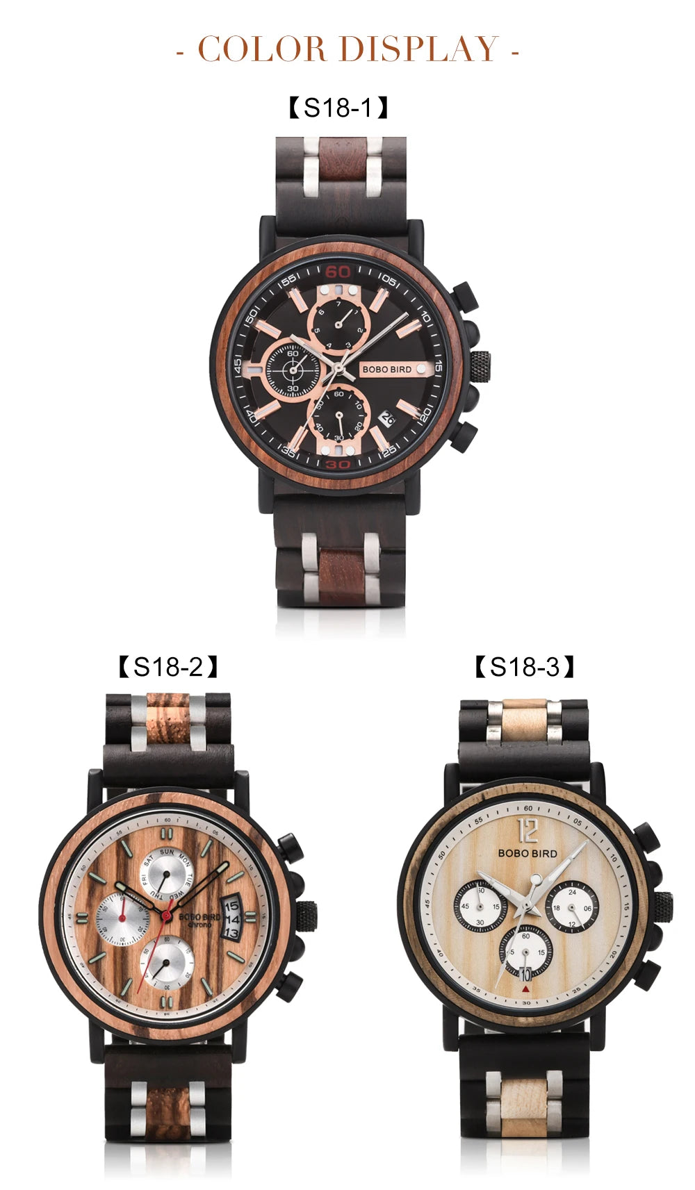 Reloj Masculino BOBO BIRD de madera para hombre, relojes militares con cronógrafo elegante de lujo de marca superior en caja de madera, reloj para hombre