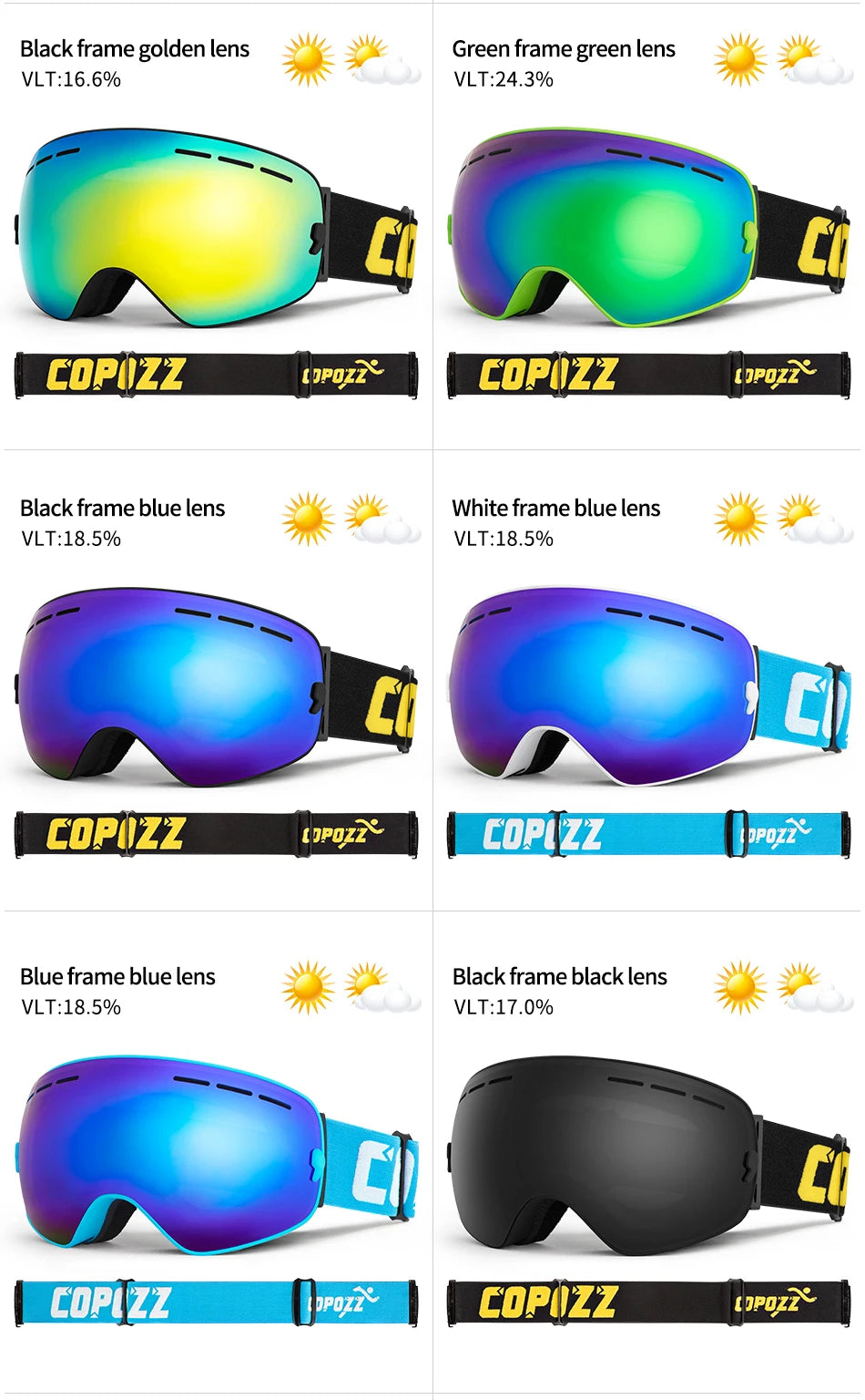 Marca COPOZZ, gafas de esquí profesionales, lentes de doble capa, antiniebla UV400, gafas de esquí grandes, esquí, Snowboard, hombres y mujeres, gafas de nieve