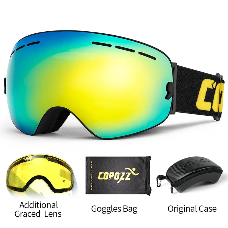 Marca COPOZZ, gafas de esquí profesionales, lentes de doble capa, antiniebla UV400, gafas de esquí grandes, esquí, Snowboard, hombres y mujeres, gafas de nieve
