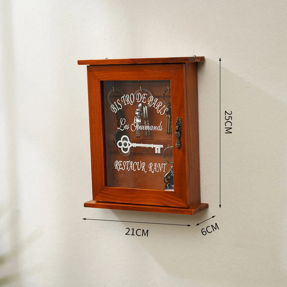 Organizador de llaves, armario de llaves de madera, caja de pared, hermosa y duradera, puerta de vidrio Retro, caja de almacenamiento de llaves
