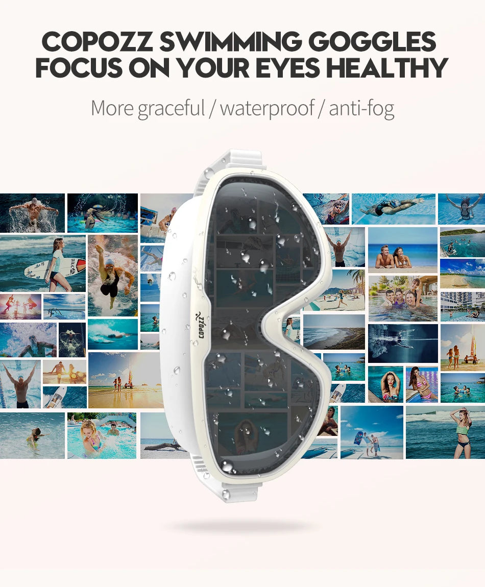 COPOZZ 2025 Gafas de natación antivaho Lente de forma completa Protección UV con marco grande de silicona Gafas de natación para hombres y mujeres