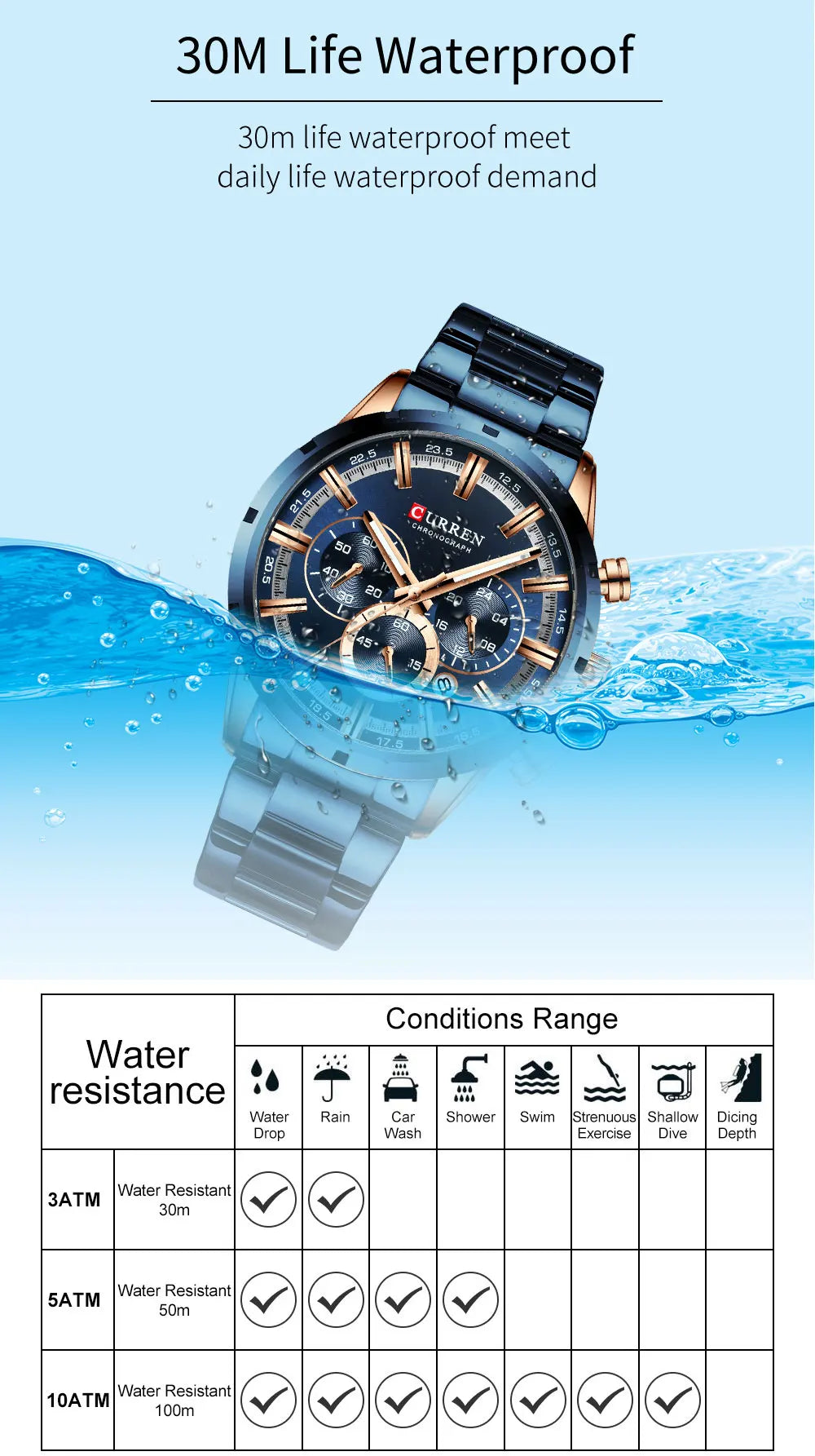 Reloj Masculino CURREN, relojes de moda novedosa para hombre, reloj de pulsera de lujo de marca superior, reloj de cuarzo, cronógrafo resistente al agua para hombre