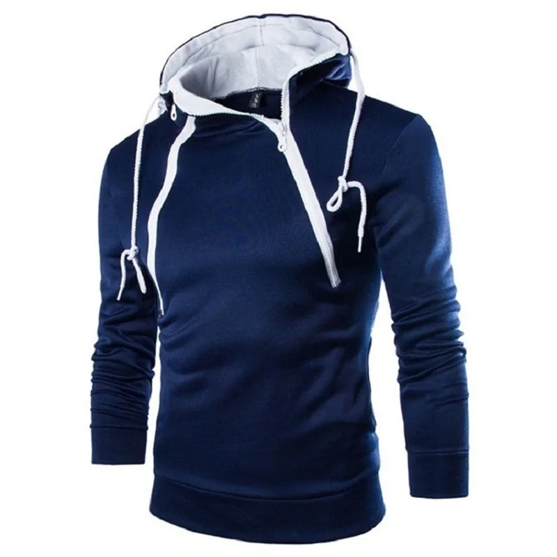 Sudadera con capucha de manga larga para hombre, suéter con cremallera, cuello alto, chaqueta superior, abrigo, color negro