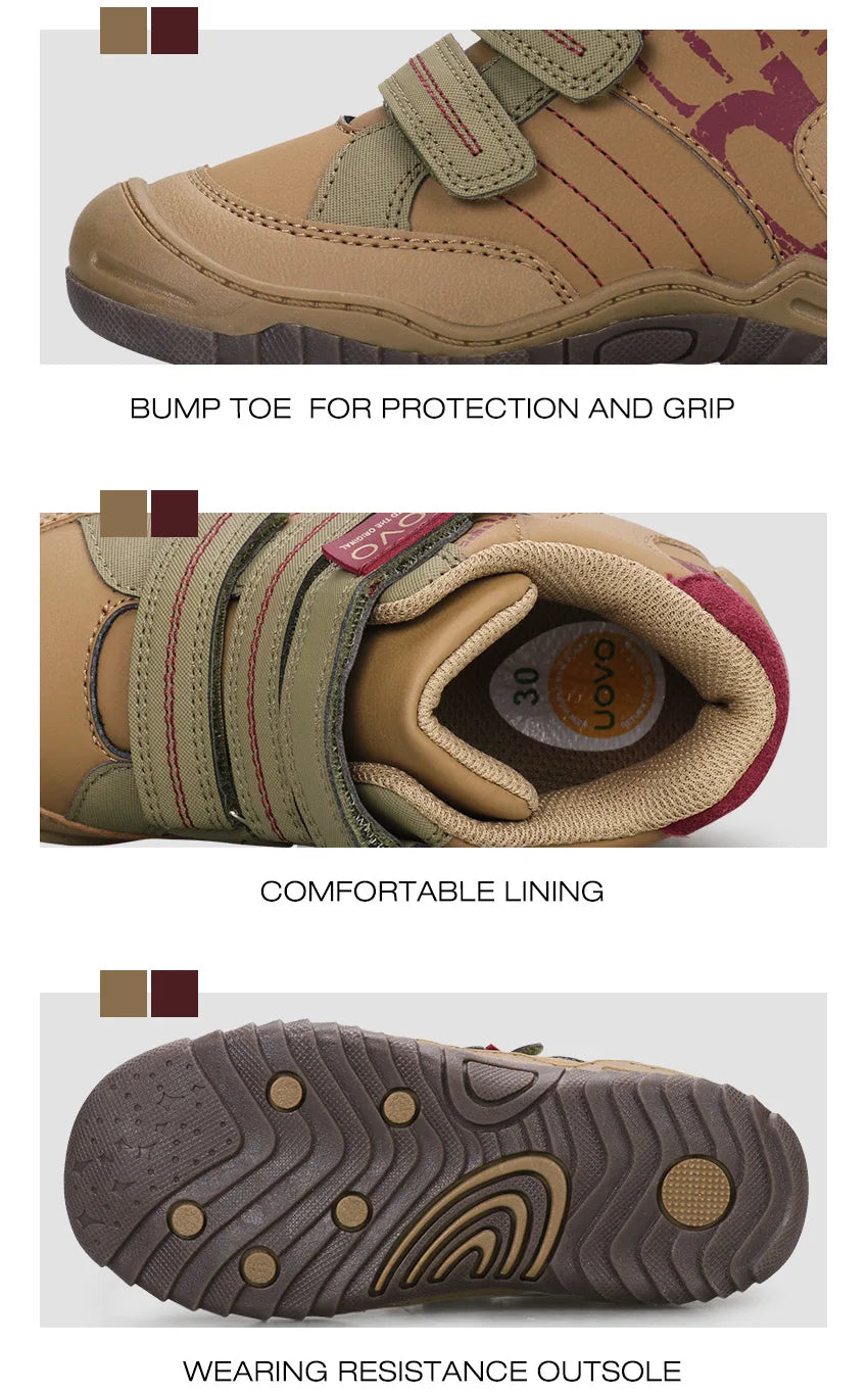 UOVO, recién llegado, zapatos escolares a media pantorrilla para niños, senderismo, moda deportiva, zapatillas informales para niños al aire libre, talla de zapatillas # 26-36