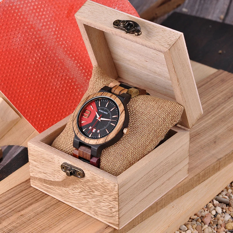 Reloj masculino BOBO BIRD hechos en madera, reloj de lujo con indicador de fecha hecho en madera, relojes de cuarzo, relojes de pulsera, excelente regalo para hombres W-Q13