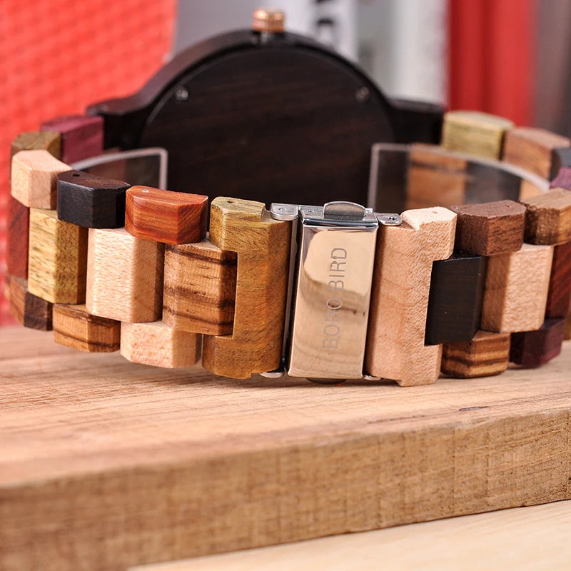 Reloj masculino BOBO BIRD hechos en madera, reloj de lujo con indicador de fecha hecho en madera, relojes de cuarzo, relojes de pulsera, excelente regalo para hombres W-Q13