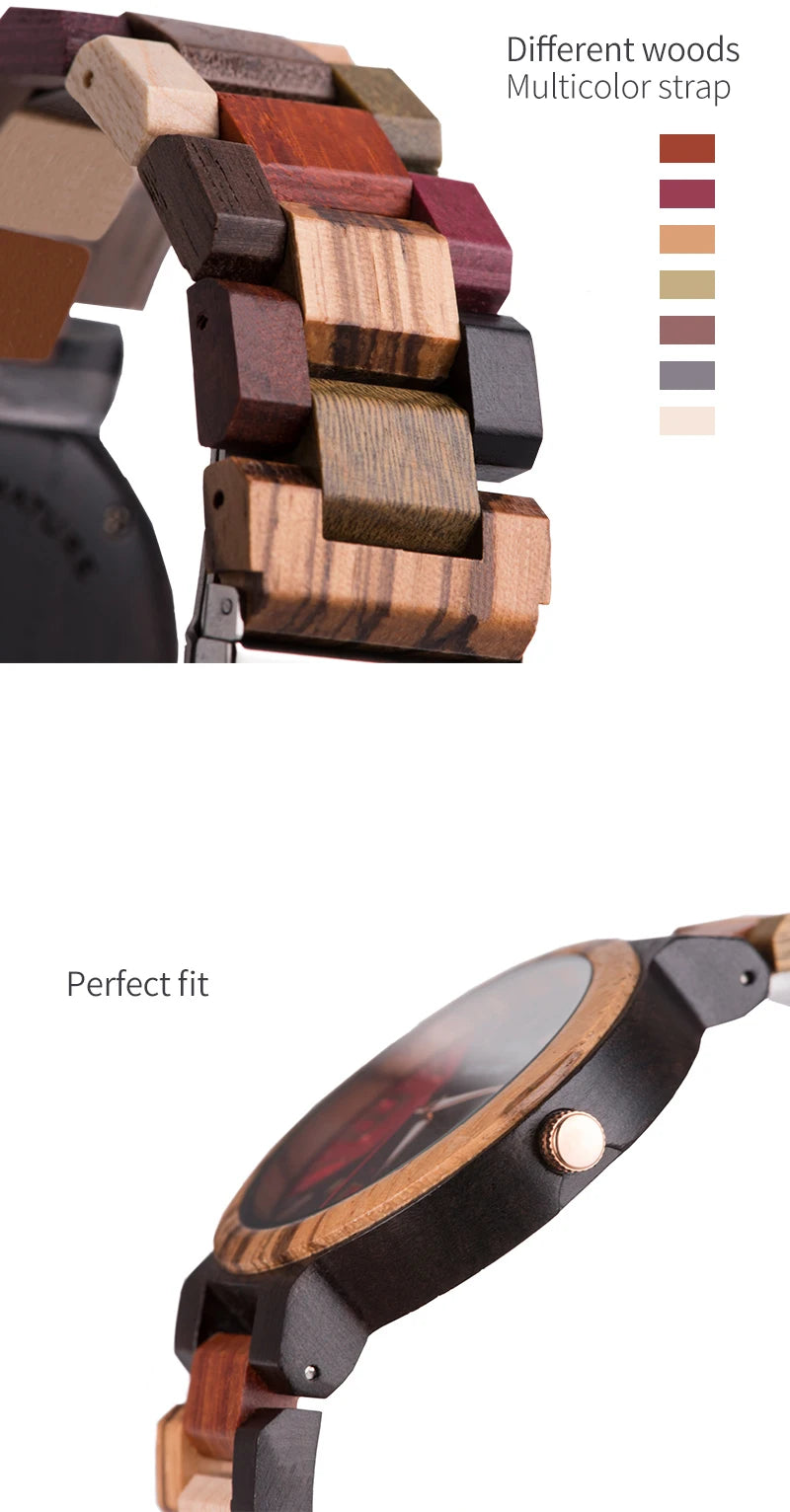 Reloj masculino BOBO BIRD hechos en madera, reloj de lujo con indicador de fecha hecho en madera, relojes de cuarzo, relojes de pulsera, excelente regalo para hombres W-Q13