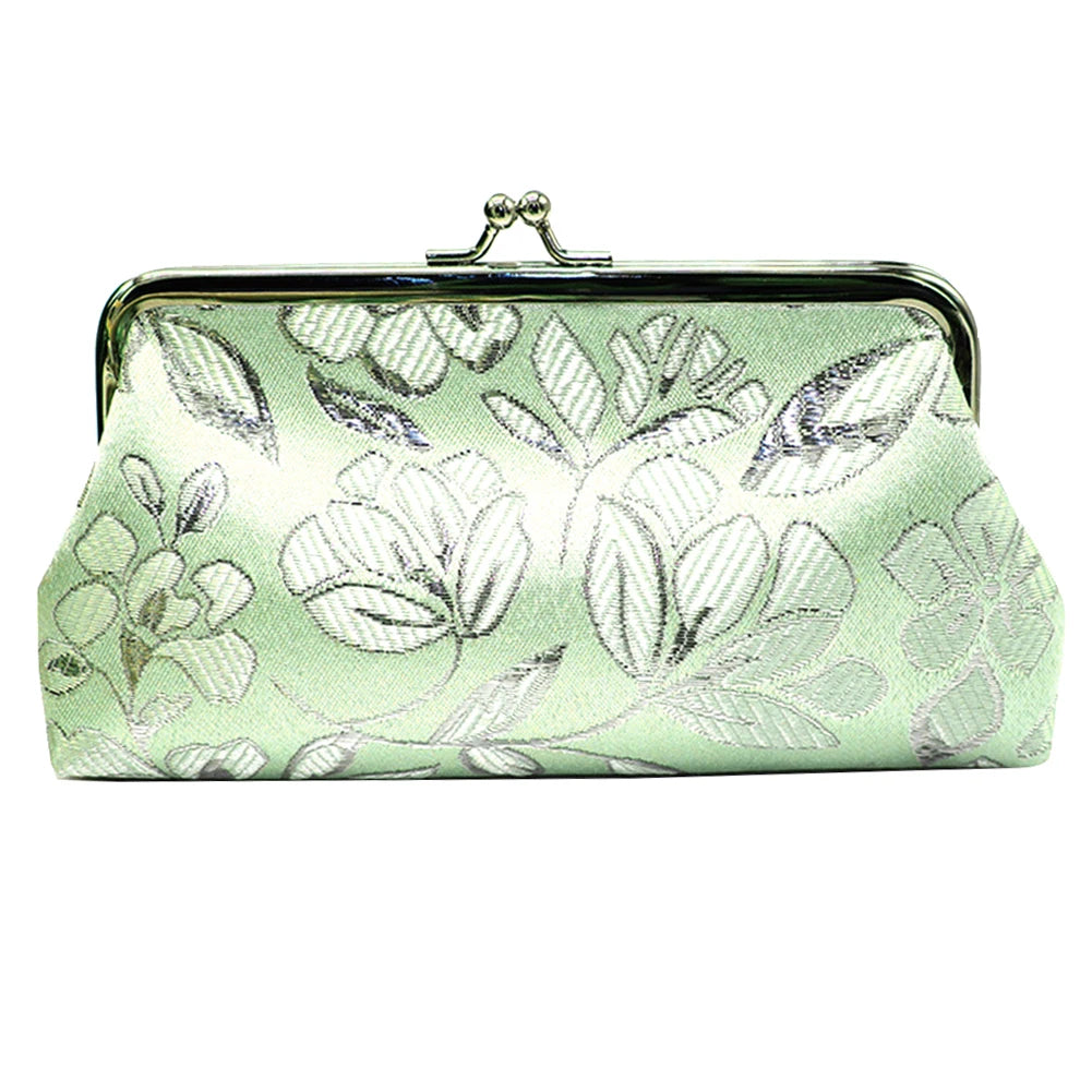 Monedero largo con bordado de flores para mujer, cartera de mano con cierre de beso, Estilo Vintage, a la moda
