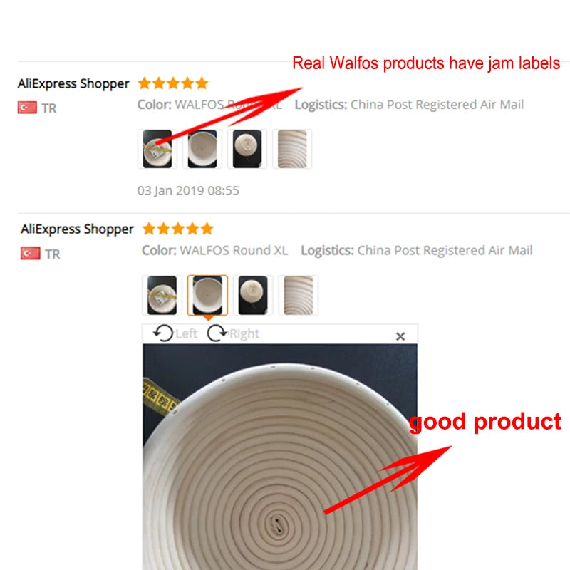 WALFOS-cesta de mimbre de fermentación de ratán Natural, cesta de masa, Baguette, cesta de pan francés, cestas de fermentación de masa, Banneton Molde de cesta de fermentación de pan