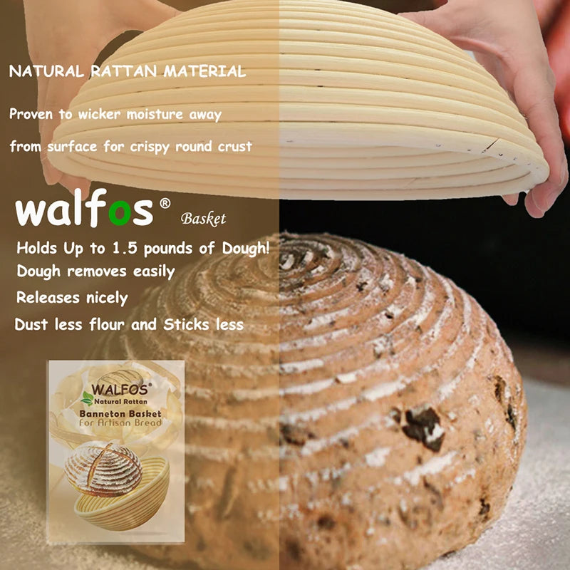 WALFOS-cesta de mimbre de fermentación de ratán Natural, cesta de masa, Baguette, cesta de pan francés, cestas de fermentación de masa, Banneton Molde de cesta de fermentación de pan