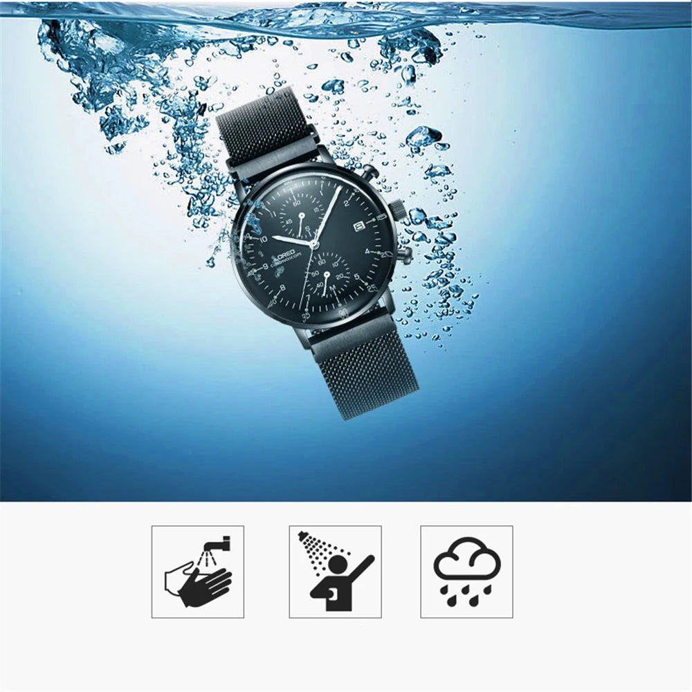 LOREO-reloj deportivo de lujo para hombre, cronógrafo de cuarzo, con fecha luminosa, resistente al agua, de acero completo