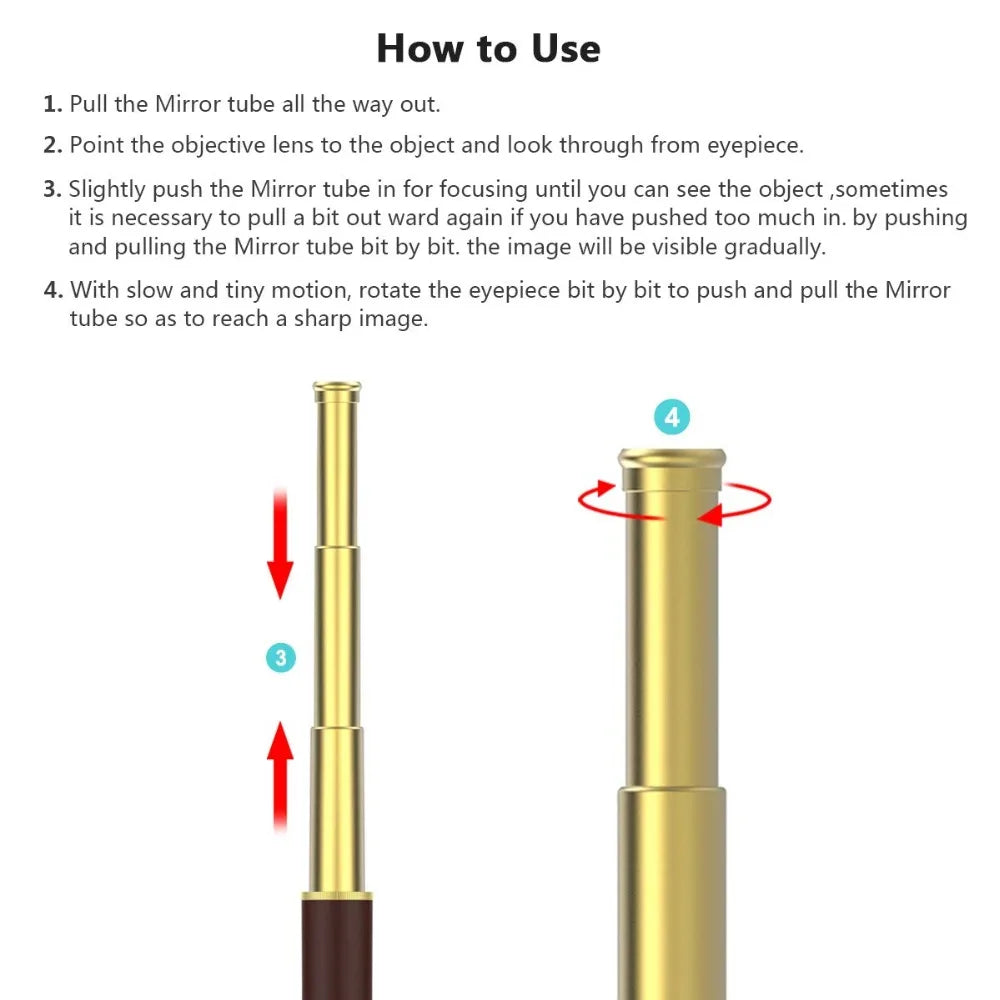 Piratas del Caribe 25x30 Telescopio Monocular Óptica Spyglass Náutico Latón Marítimo Camping al aire libre Genuino