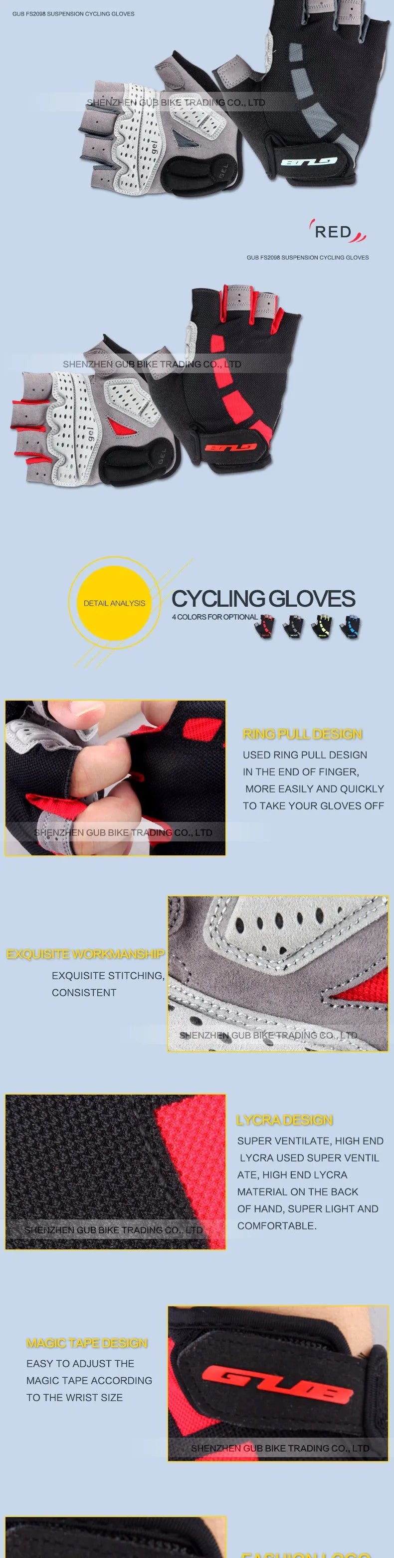 Guantes de ciclismo de resistencia GUB, guantes sin dedos para bicicleta, guantes de Gel Extra de dedo medio/corto de silicona, acolchado de ventilación de doble Gel