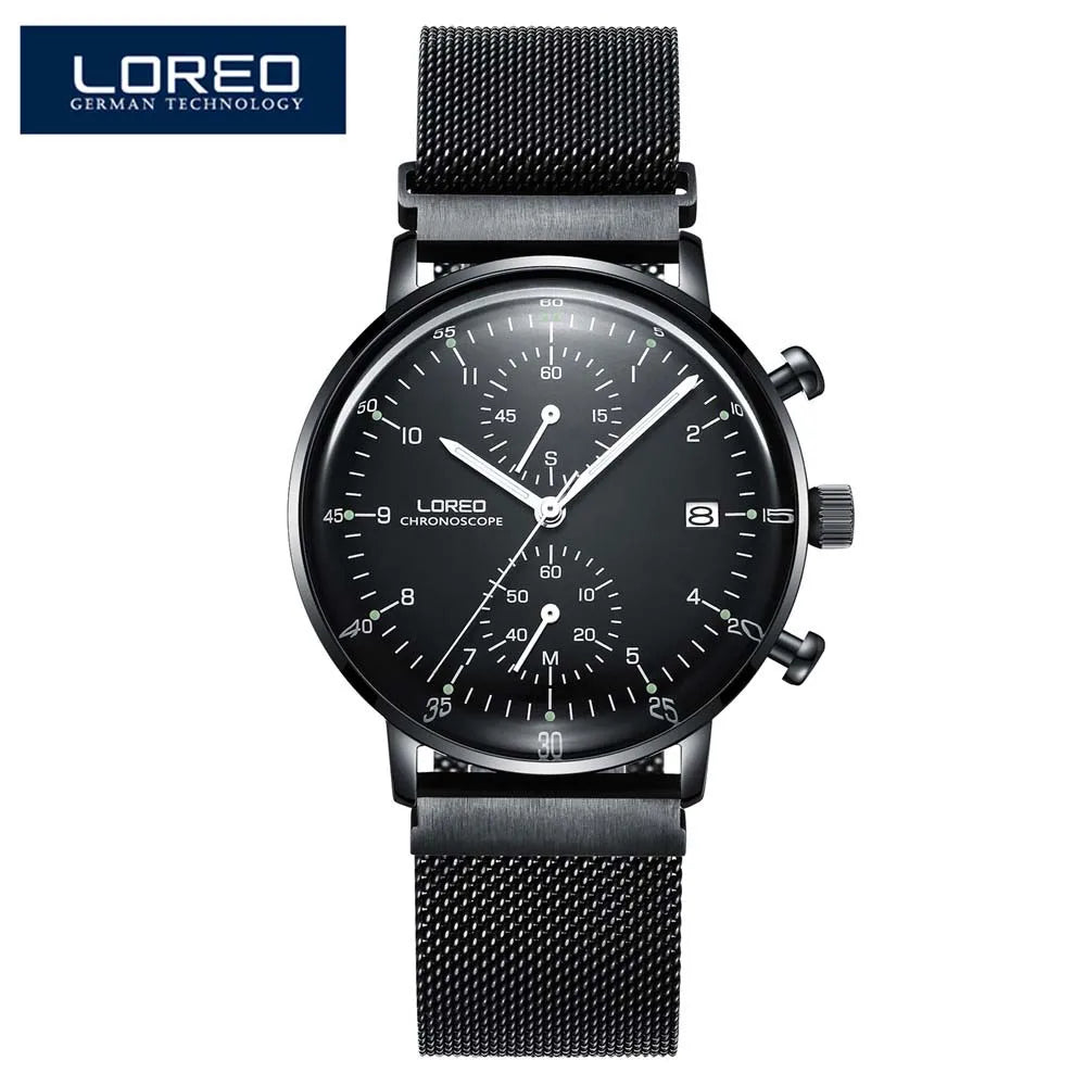 LOREO-reloj deportivo de lujo para hombre, cronógrafo de cuarzo, con fecha luminosa, resistente al agua, de acero completo