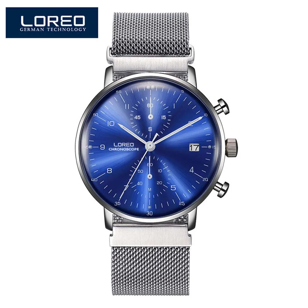 LOREO-reloj deportivo de lujo para hombre, cronógrafo de cuarzo, con fecha luminosa, resistente al agua, de acero completo