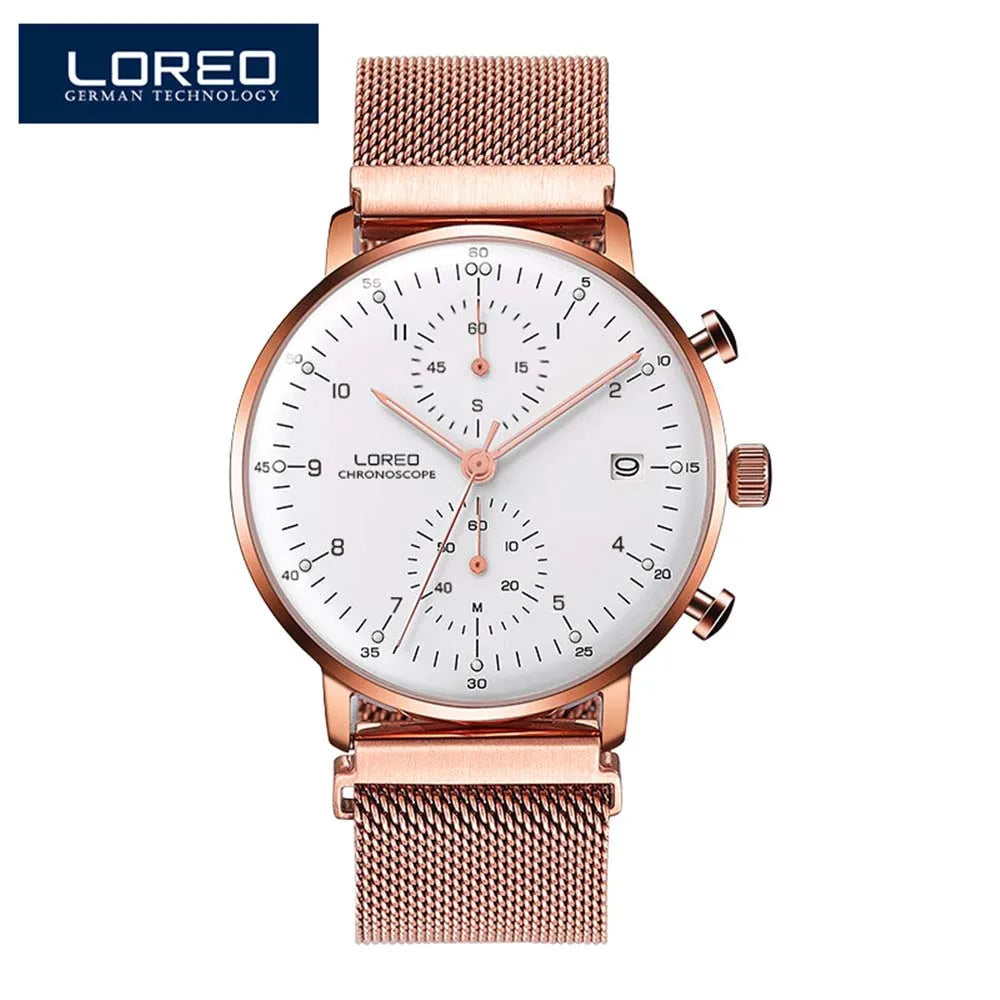 LOREO-reloj deportivo de lujo para hombre, cronógrafo de cuarzo, con fecha luminosa, resistente al agua, de acero completo