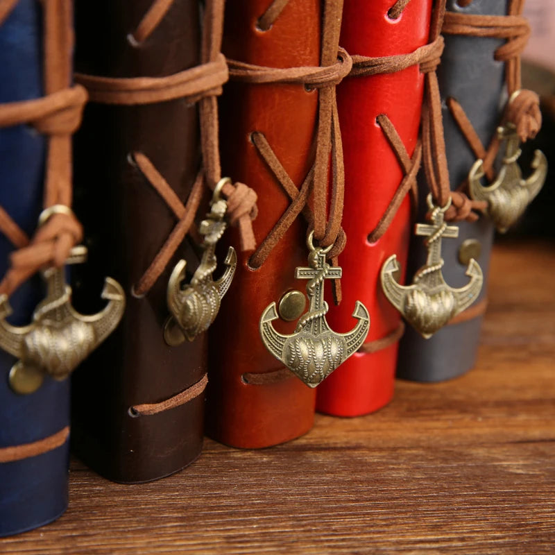 Cuaderno Retro Espiral Ancla Pirata - Diario Vintage Cuero PU