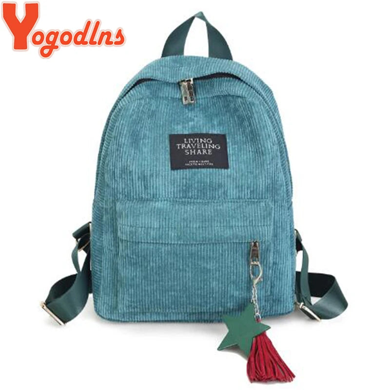 Mochilas Yogodlns para mujer, bolso de hombro de colegio con borla, mochila de pana, bolsas para cuaderno para niñas, mochila de estilo Preppy