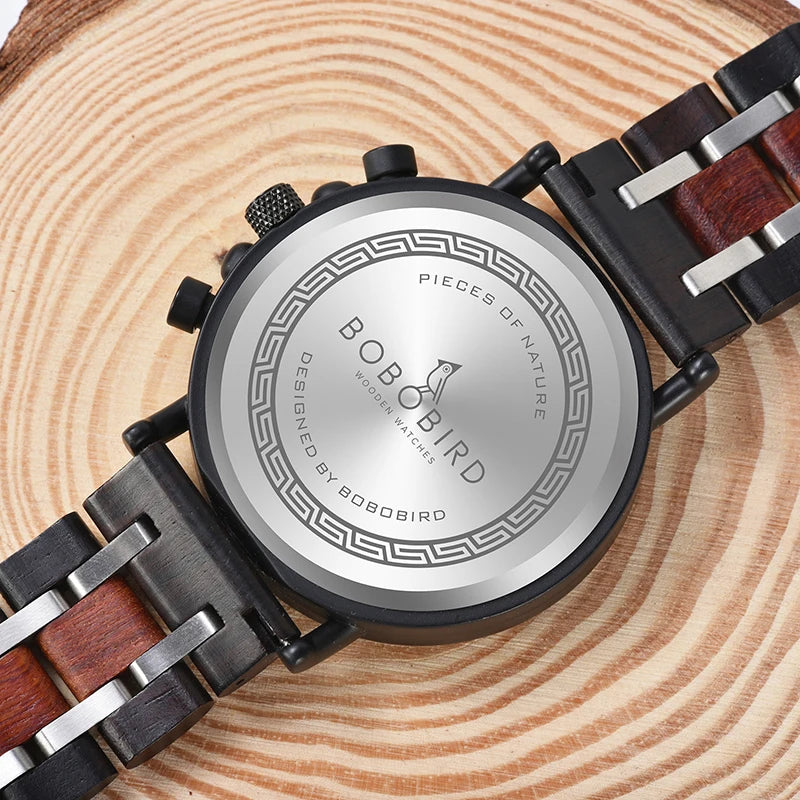 Reloj Masculino BOBO BIRD de madera para hombre, relojes militares con cronógrafo elegante de lujo de marca superior en caja de madera, reloj para hombre