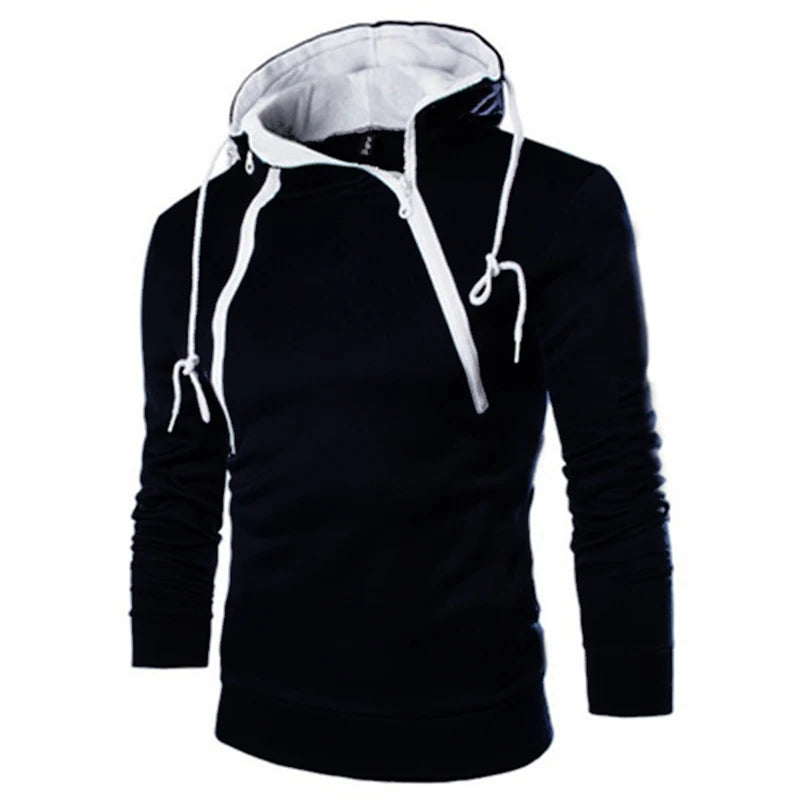 Sudadera con capucha de manga larga para hombre, suéter con cremallera, cuello alto, chaqueta superior, abrigo, color negro