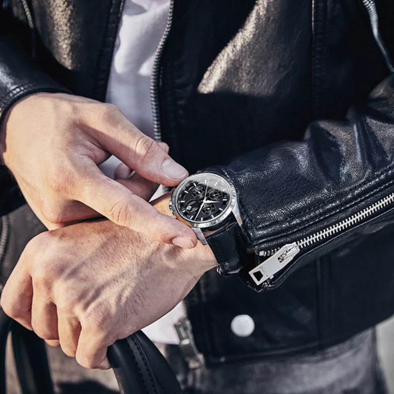 Reloj Mecánico de negocios para hombre, cronógrafo automático con correa de cuero, resistente al agua, marca lujosa, Carnaval, nuevo