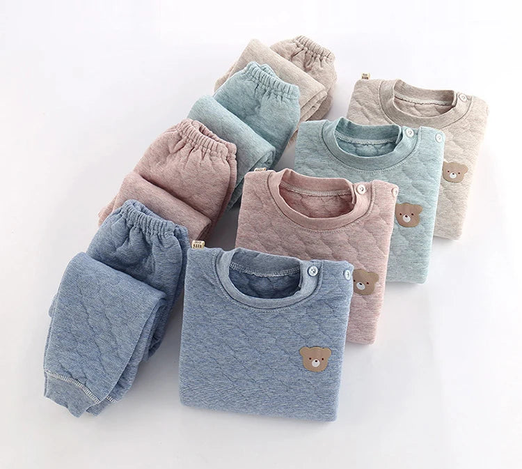 Invierno Niños Pijamas Para Bebé Niños Ropa Interior Térmica Traje Tres Capas Algodón Grueso Niños Pequeños Niñas Ropa de Dormir Set