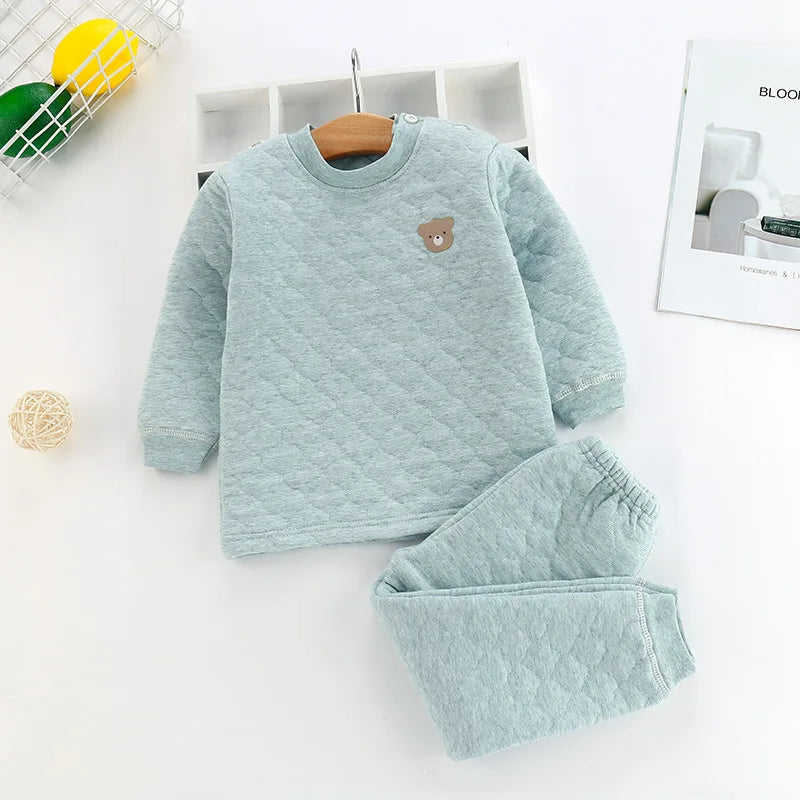 Invierno Niños Pijamas Para Bebé Niños Ropa Interior Térmica Traje Tres Capas Algodón Grueso Niños Pequeños Niñas Ropa de Dormir Set