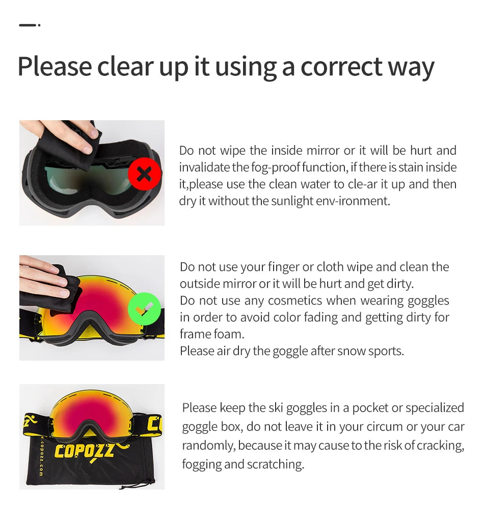 Marca COPOZZ, gafas de esquí profesionales, lentes de doble capa, antiniebla UV400, gafas de esquí grandes, esquí, Snowboard, hombres y mujeres, gafas de nieve