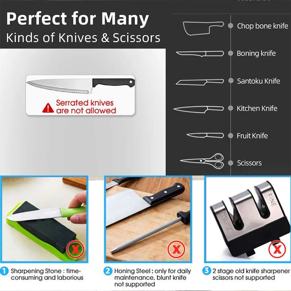 Afilador de cuchillos 4 en 1 con revestimiento de diamante y varilla fina, tijeras, sistema de afilado, cuchillas de acero inoxidable