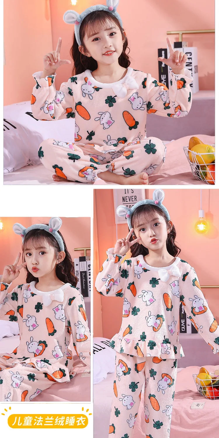 Conjuntos de pijamas de franela para niños, ropa de dormir para niños, traje de Ropa para Niñas, traje de felpa para niños pequeños, ropa de casa informal para niños, Otoño e Invierno