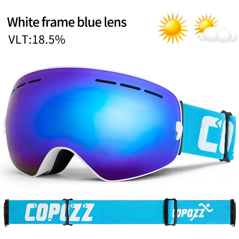 Marca COPOZZ, gafas de esquí profesionales, lentes de doble capa, antiniebla UV400, gafas de esquí grandes, esquí, Snowboard, hombres y mujeres, gafas de nieve