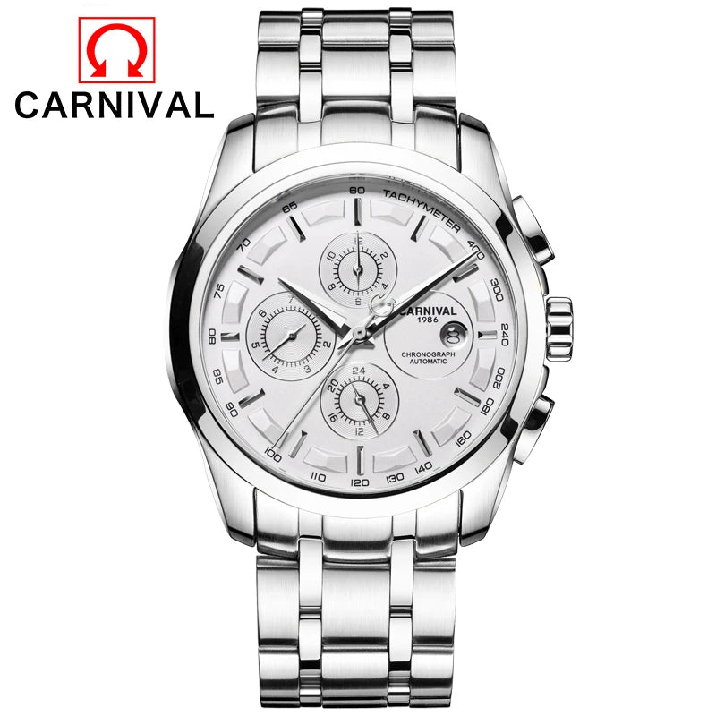 Reloj Mecánico de negocios para hombre, cronógrafo automático con correa de cuero, resistente al agua, marca lujosa, Carnaval, nuevo