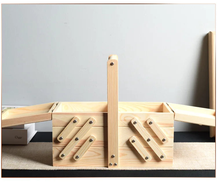 Caja de almacenamiento de costura de madera maciza, organizador multicapa, almacenamiento plegable portátil, solución de clasificación doméstica, diseño conveniente