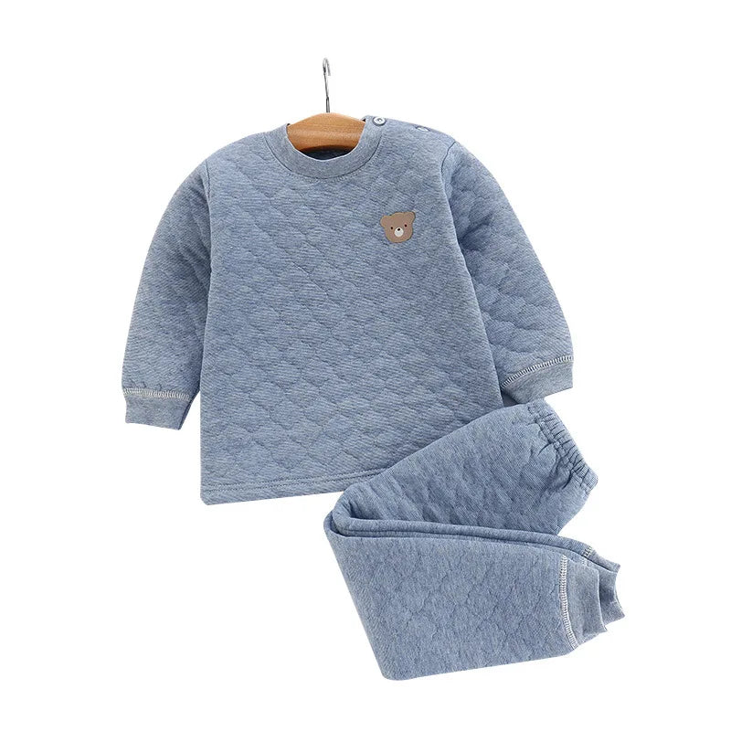 Invierno Niños Pijamas Para Bebé Niños Ropa Interior Térmica Traje Tres Capas Algodón Grueso Niños Pequeños Niñas Ropa de Dormir Set