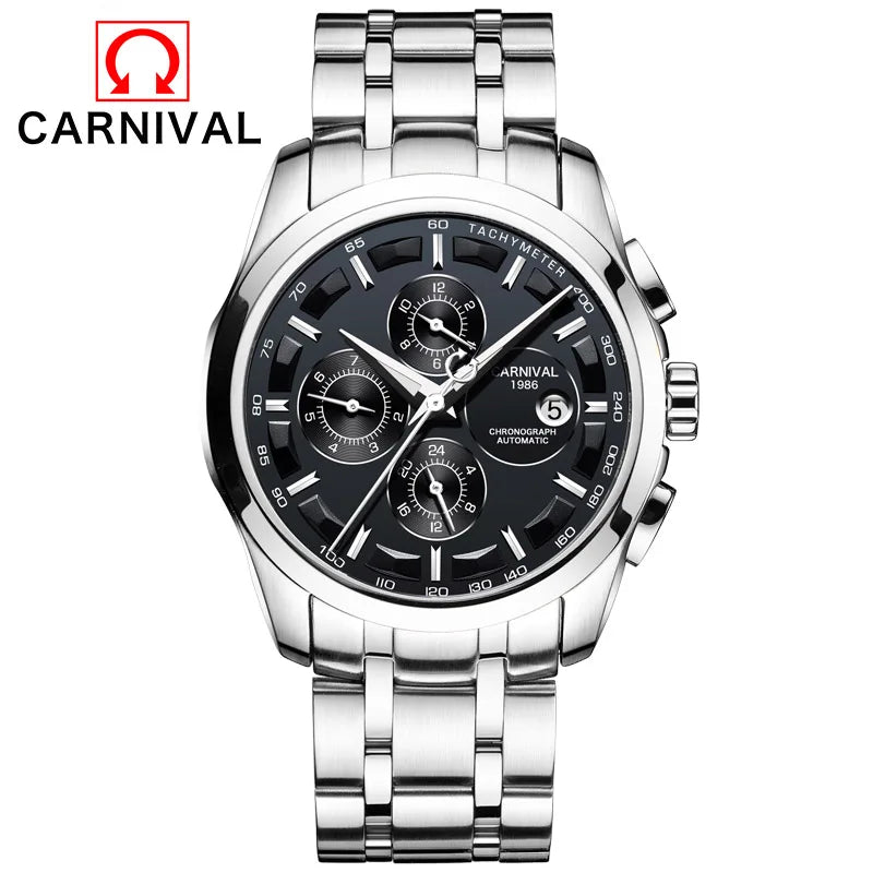 Reloj Mecánico de negocios para hombre, cronógrafo automático con correa de cuero, resistente al agua, marca lujosa, Carnaval, nuevo