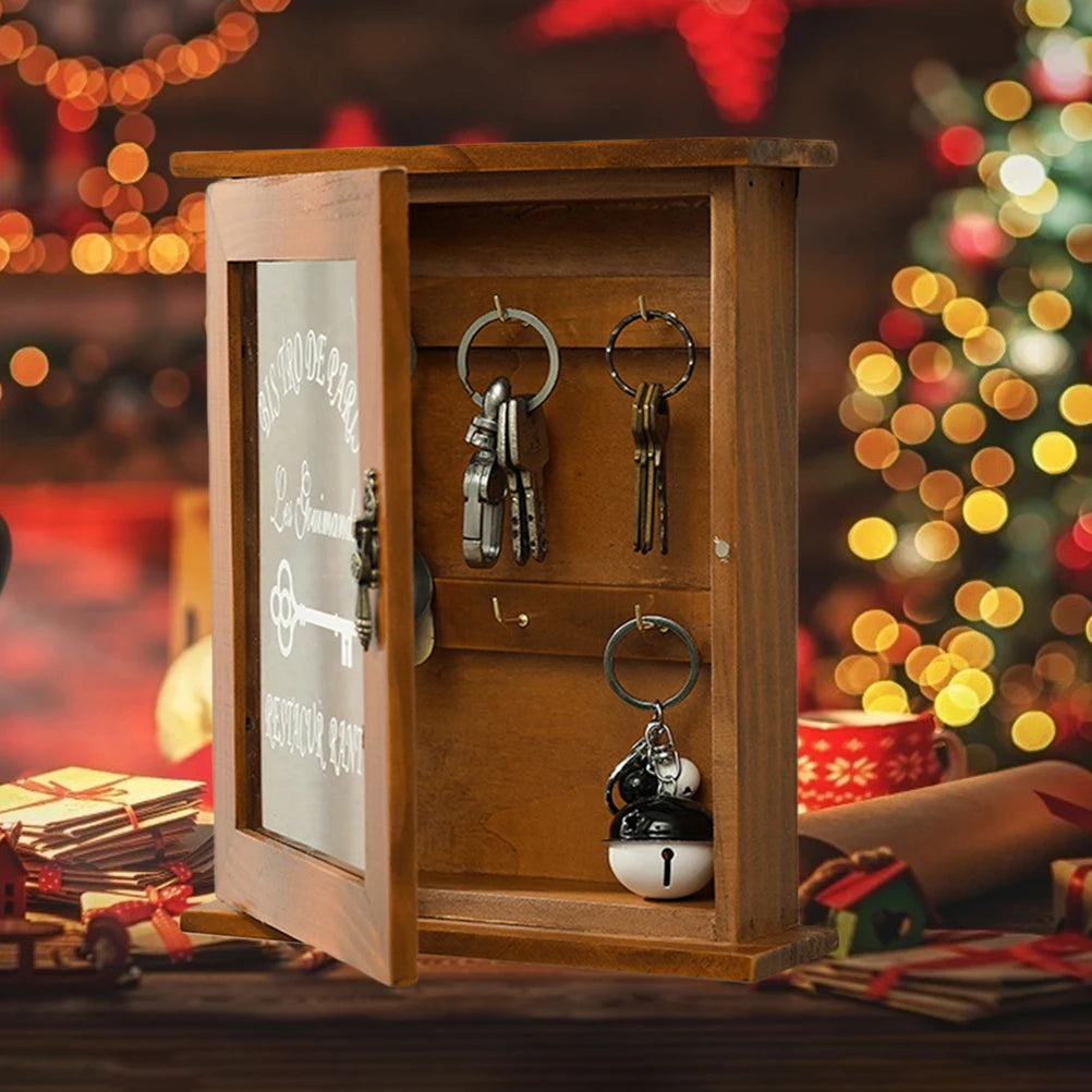 Organizador de llaves, armario de llaves de madera, caja de pared, hermosa y duradera, puerta de vidrio Retro, caja de almacenamiento de llaves