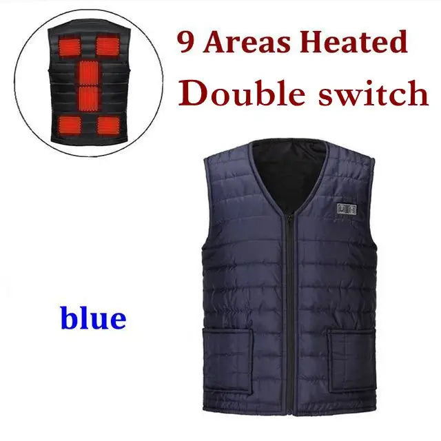 Chaleco de algodón con calefacción inteligente para hombre, chaleco con cuello en V con 9 áreas, chaqueta cálida térmica Flexible para exteriores para mujer, M-7XL