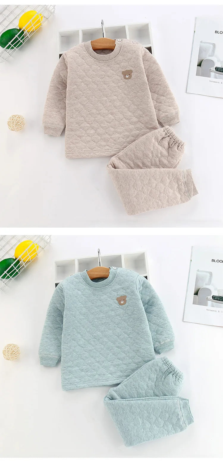Invierno Niños Pijamas Para Bebé Niños Ropa Interior Térmica Traje Tres Capas Algodón Grueso Niños Pequeños Niñas Ropa de Dormir Set