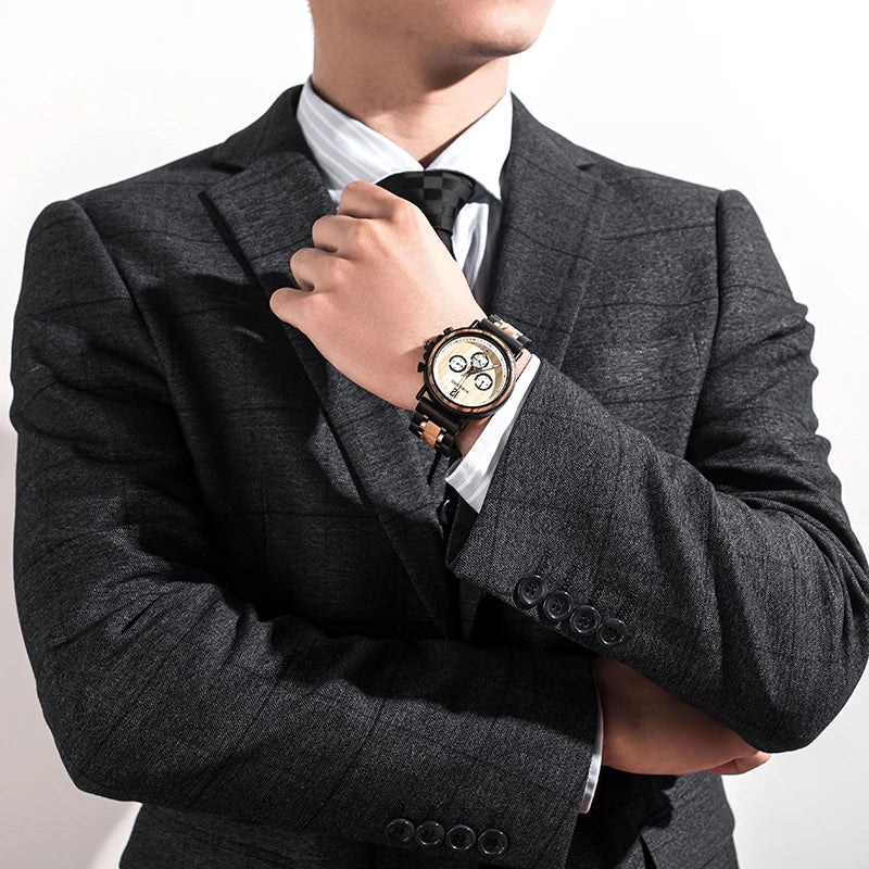 Reloj Masculino BOBO BIRD de madera para hombre, relojes militares con cronógrafo elegante de lujo de marca superior en caja de madera, reloj para hombre