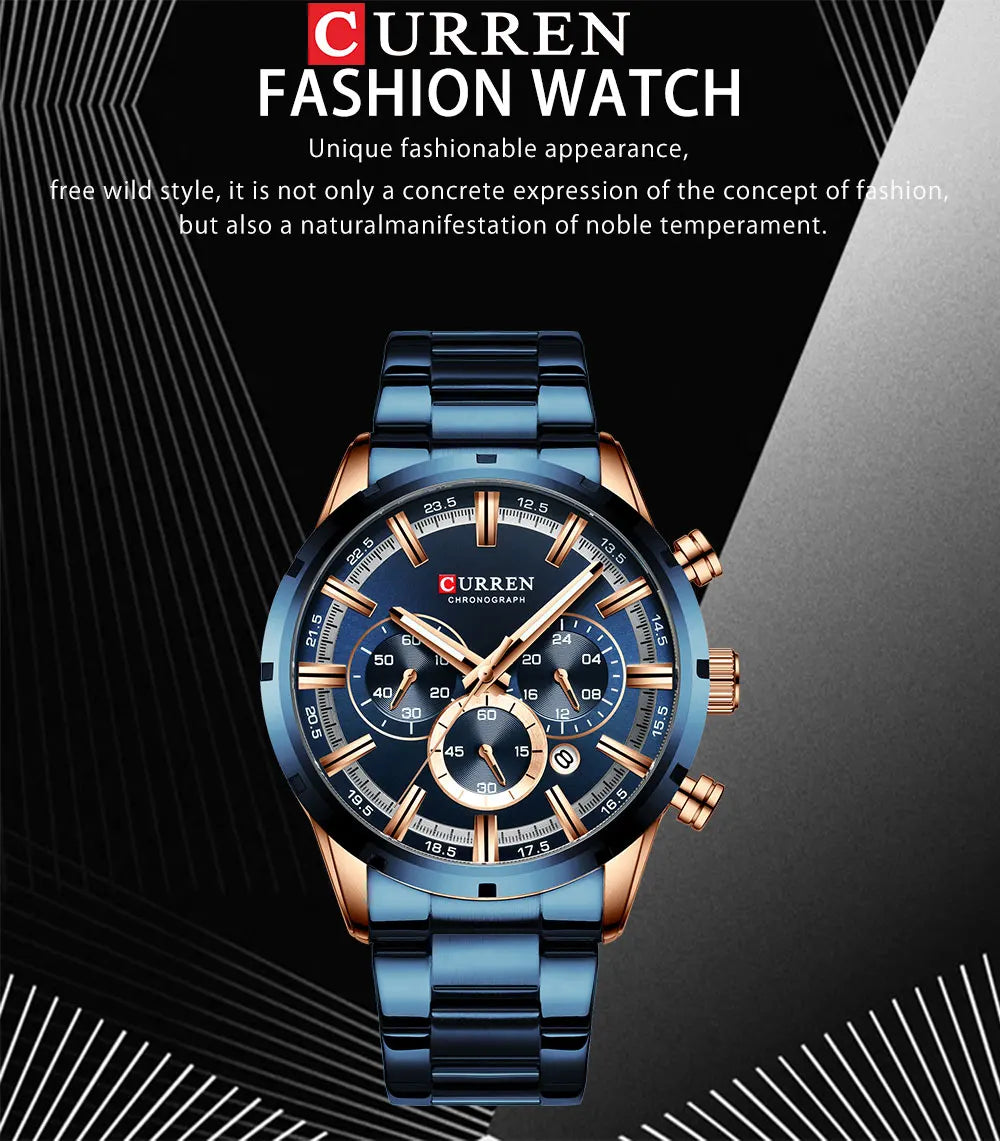 Reloj Masculino CURREN, relojes de moda novedosa para hombre, reloj de pulsera de lujo de marca superior, reloj de cuarzo, cronógrafo resistente al agua para hombre