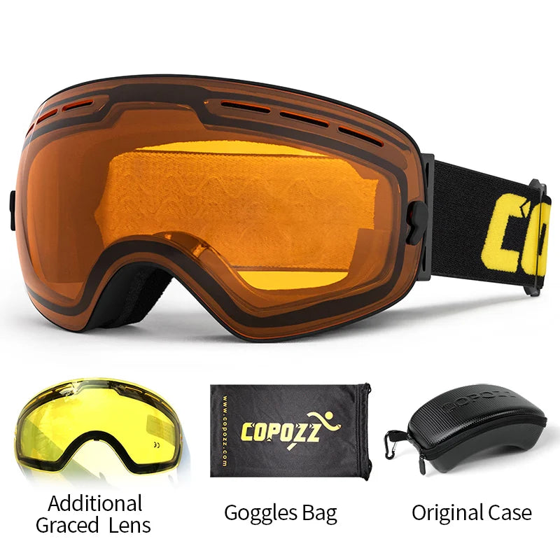 Marca COPOZZ, gafas de esquí profesionales, lentes de doble capa, antiniebla UV400, gafas de esquí grandes, esquí, Snowboard, hombres y mujeres, gafas de nieve