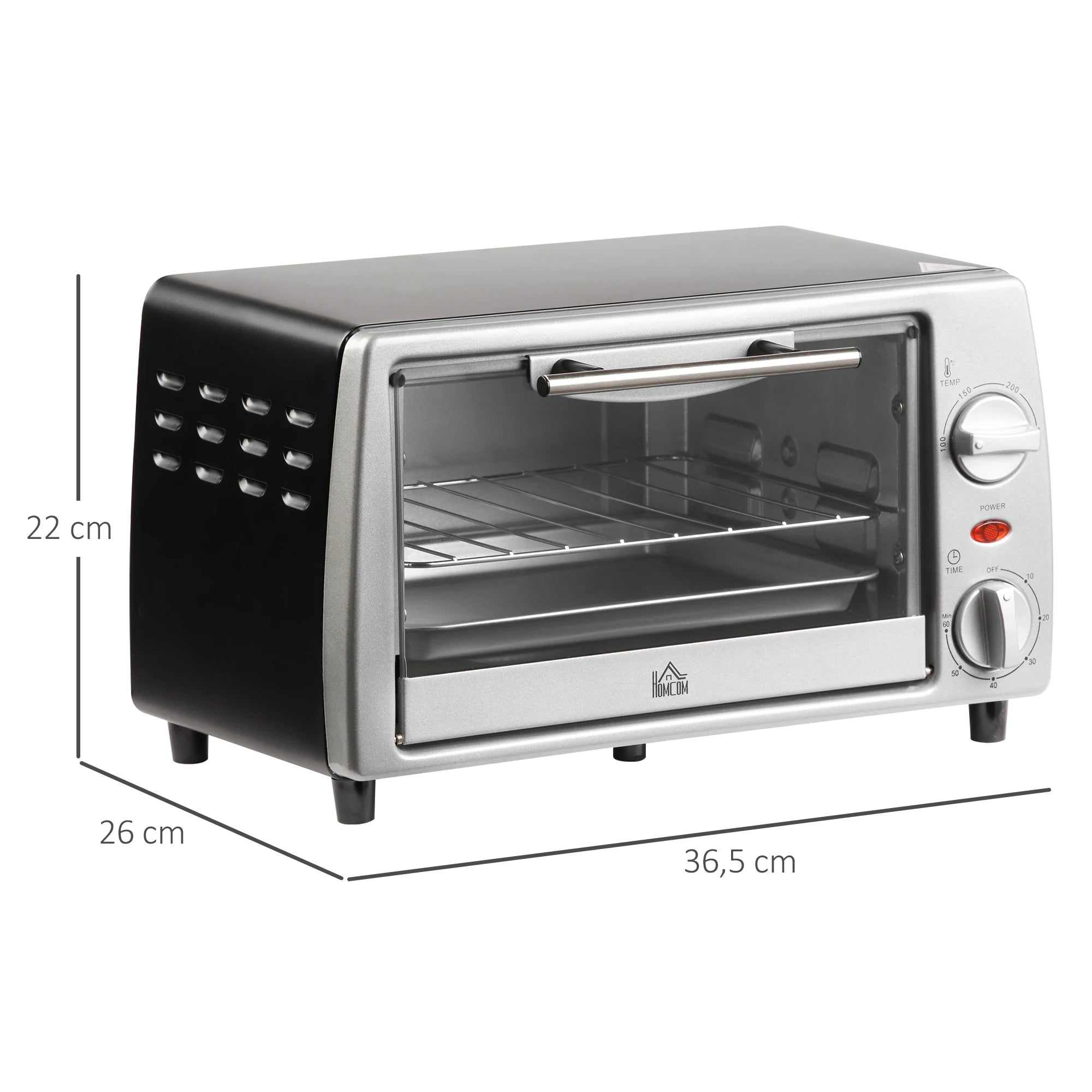 HOMCOM Horno Eléctrico Sobremesa 10 L 750W Temperatura 230 ℃ 36,5x26x22 cm Plata