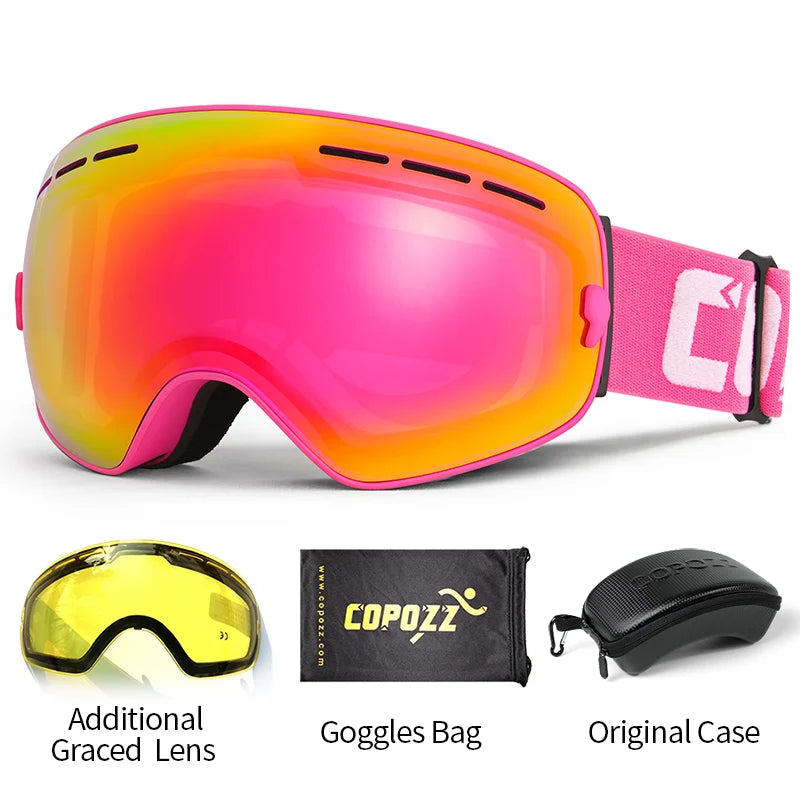 Marca COPOZZ, gafas de esquí profesionales, lentes de doble capa, antiniebla UV400, gafas de esquí grandes, esquí, Snowboard, hombres y mujeres, gafas de nieve