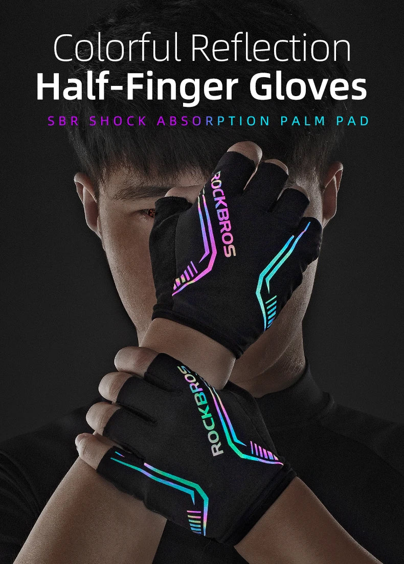 ROCKBROS Guantes de ciclismo Hombres Mujeres Guantes de medio dedo Guantes deportivos transpirables Guantes de bicicleta MTB