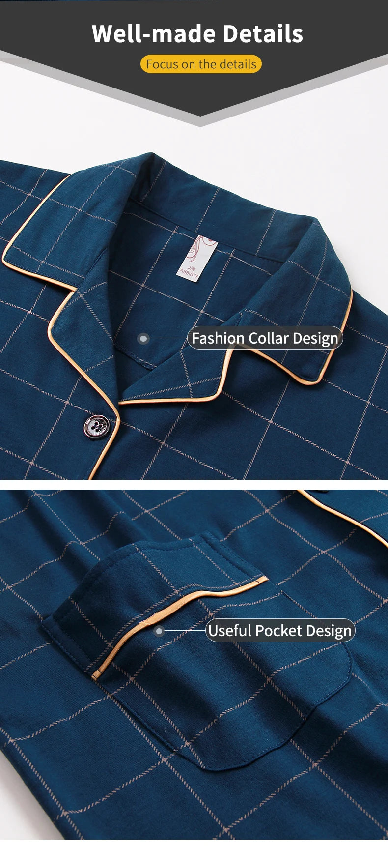 Pijamas de algodón 100% de Invierno para Hombre, ropa de dormir azul, Pijama cálido para Hombre, Pijamas de algodón para Hombre, Pijamas a cuadros de algodón de talla grande