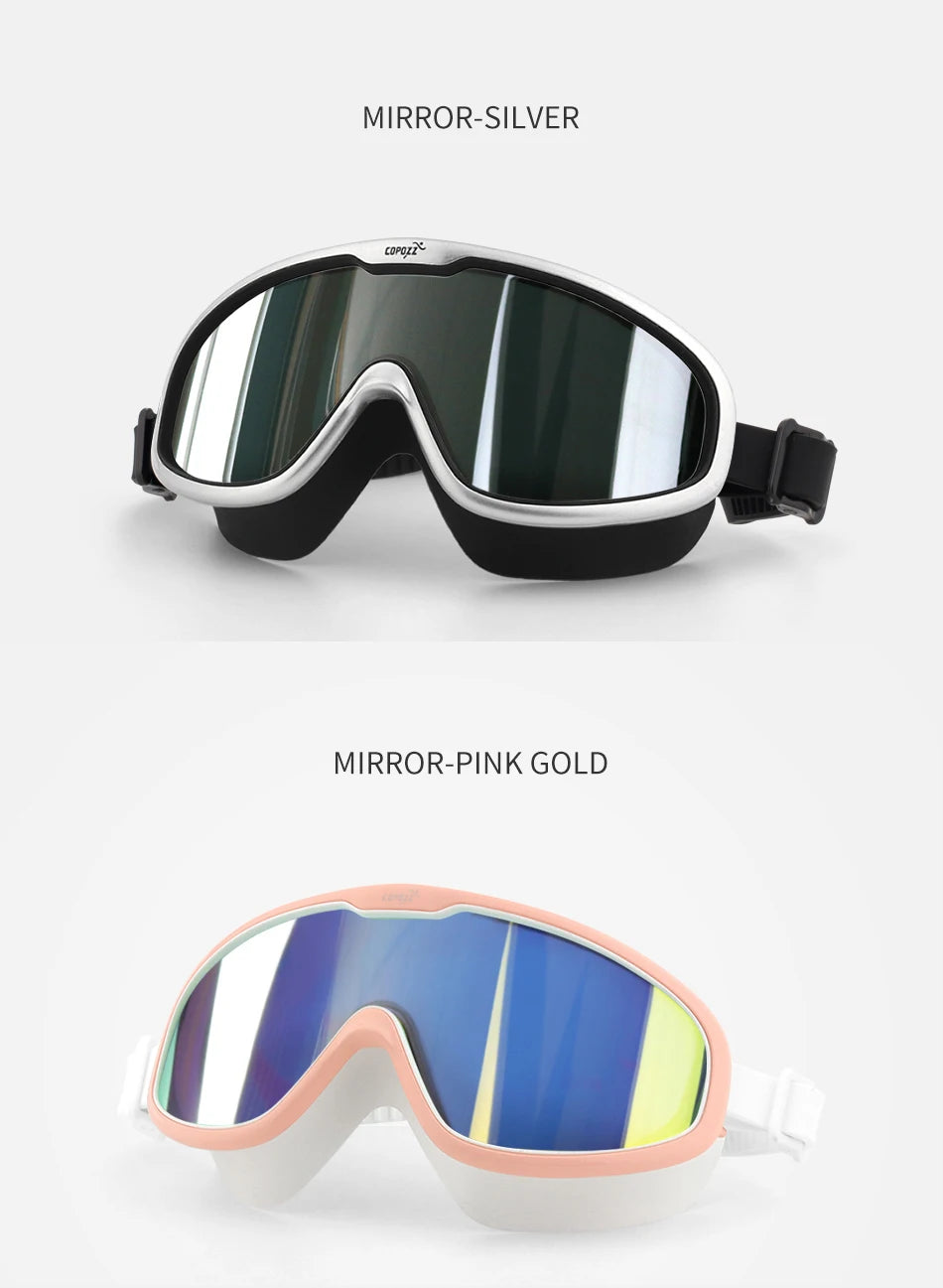 COPOZZ 2025 Gafas de natación antivaho Lente de forma completa Protección UV con marco grande de silicona Gafas de natación para hombres y mujeres