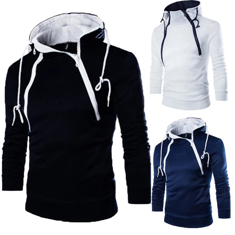 Sudadera con capucha de manga larga para hombre, suéter con cremallera, cuello alto, chaqueta superior, abrigo, color negro
