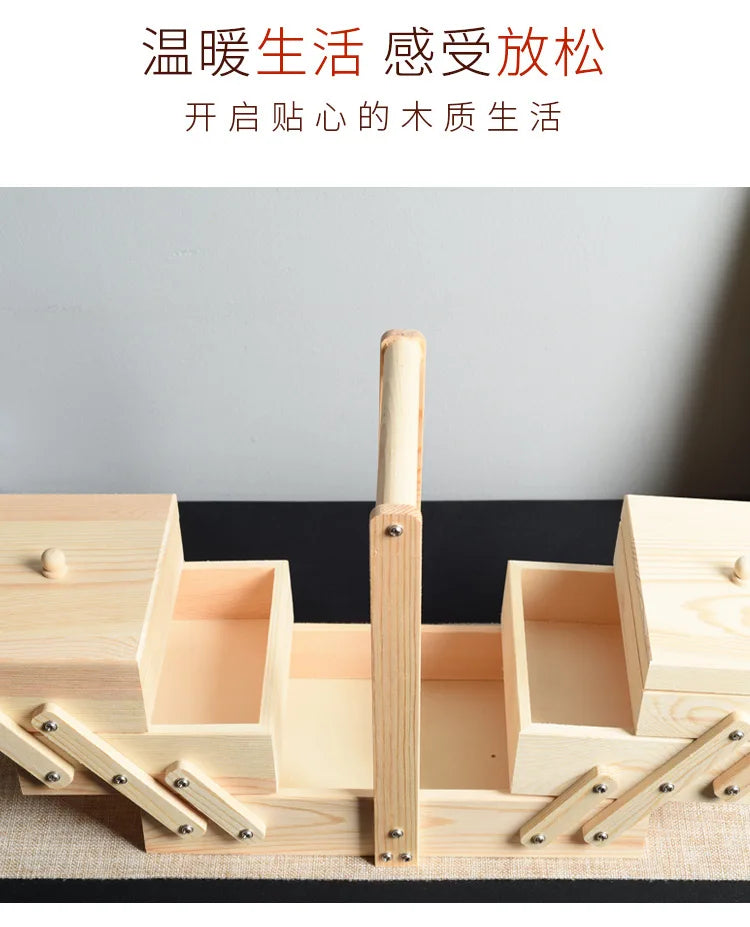 Caja de almacenamiento de costura de madera maciza, organizador multicapa, almacenamiento plegable portátil, solución de clasificación doméstica, diseño conveniente