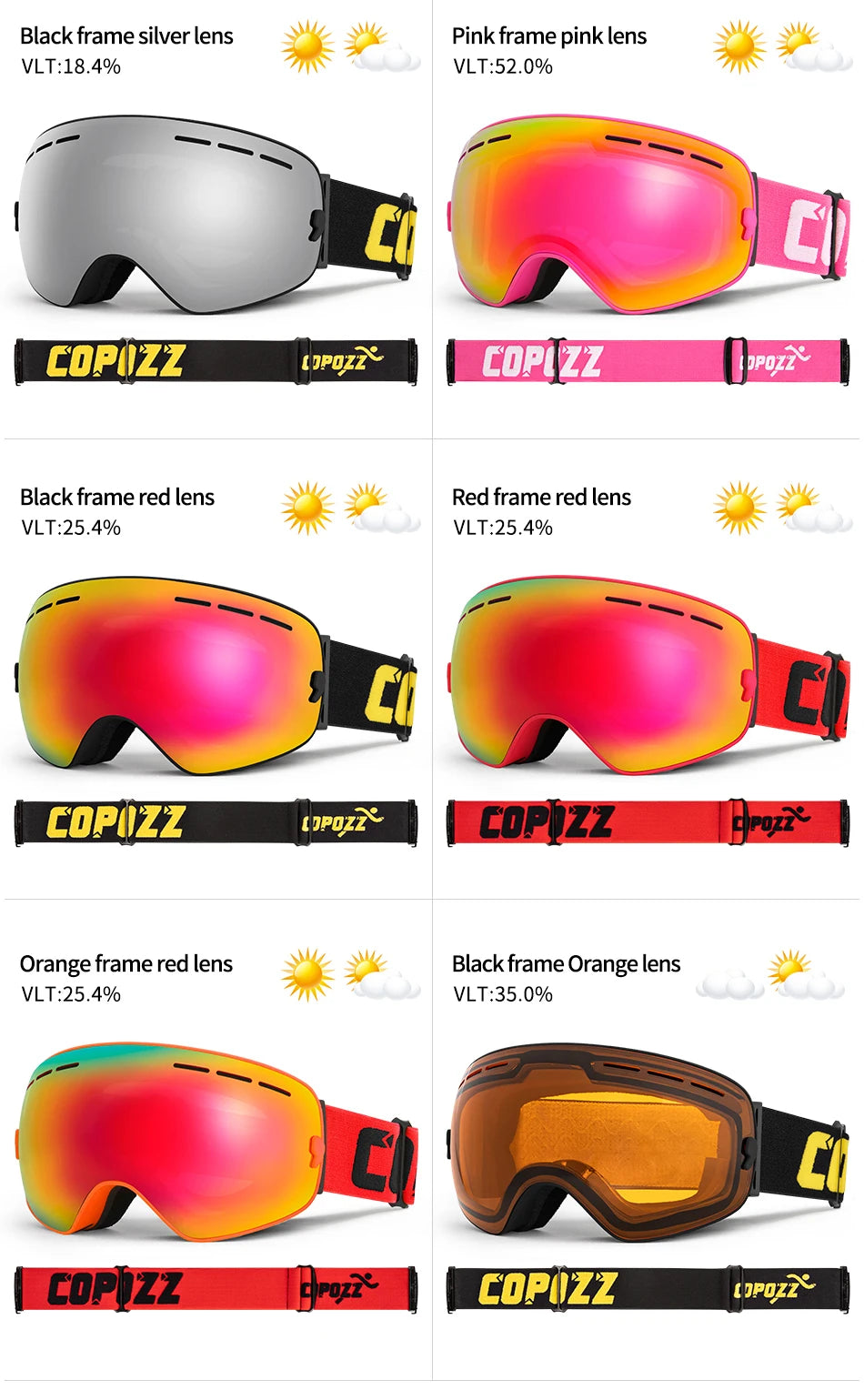 Marca COPOZZ, gafas de esquí profesionales, lentes de doble capa, antiniebla UV400, gafas de esquí grandes, esquí, Snowboard, hombres y mujeres, gafas de nieve